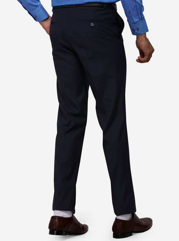 Navy Blue Slim Fit Solid Formal Trouser | Greenfibre