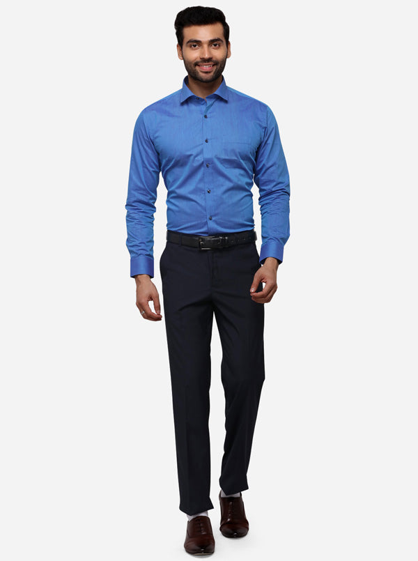 Navy Blue Slim Fit Solid Formal Trouser | Greenfibre