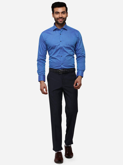 Navy Blue Slim Fit Solid Formal Trouser | Greenfibre