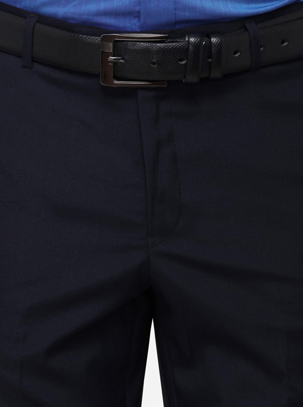 Navy Blue Slim Fit Solid Formal Trouser | Greenfibre