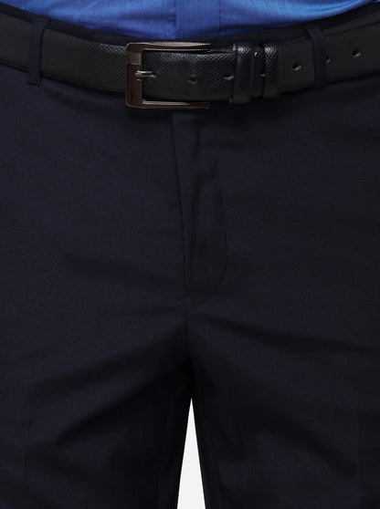 Navy Blue Slim Fit Solid Formal Trouser | Greenfibre