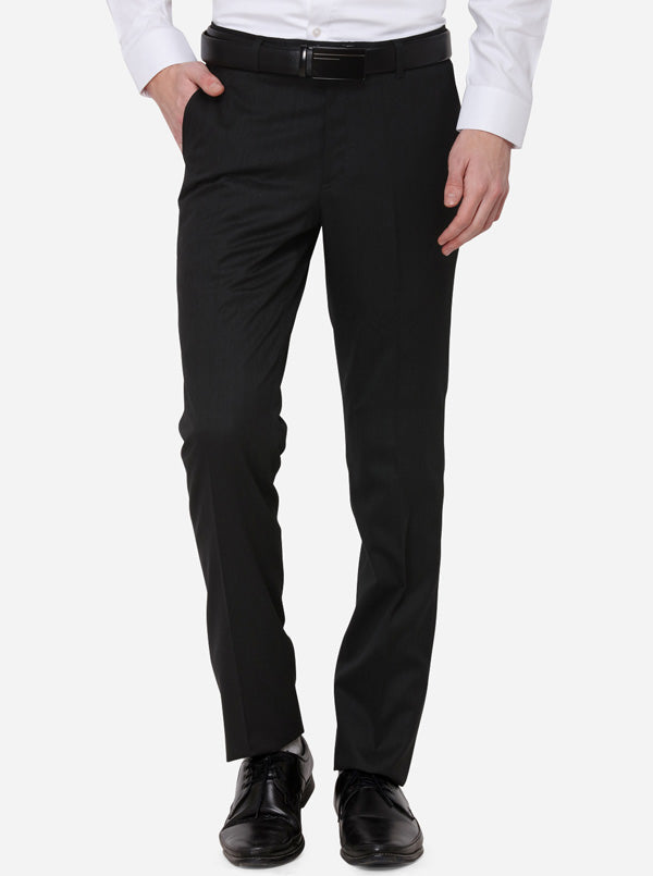 Grey Solid Slim Fit Formal Trouser | Metal