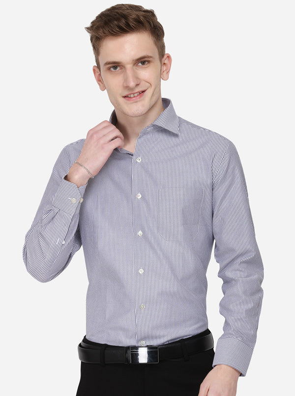 White & Blue Checked Slim Fit Formal Shirt | JadeBlue