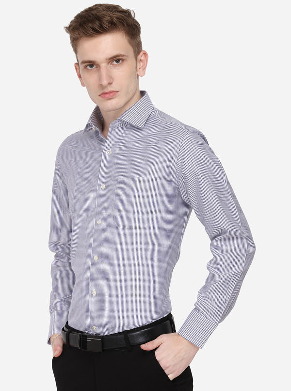 White & Blue Checked Slim Fit Formal Shirt | JadeBlue