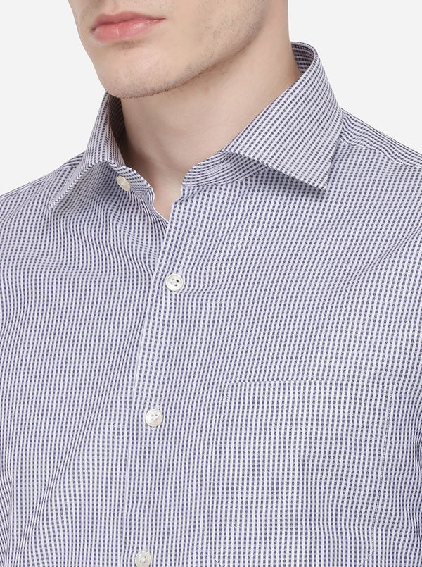 White & Blue Checked Slim Fit Formal Shirt | JadeBlue