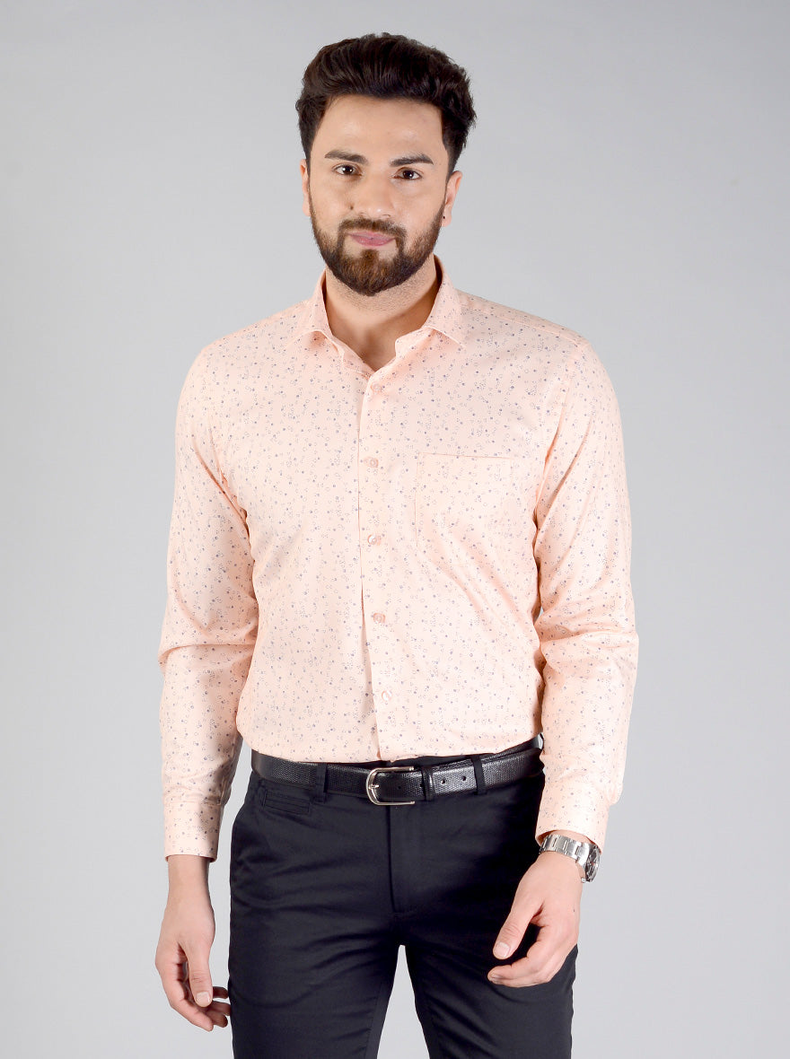 Peach Printed Regular Fit Formal Shirt | Greenfibre