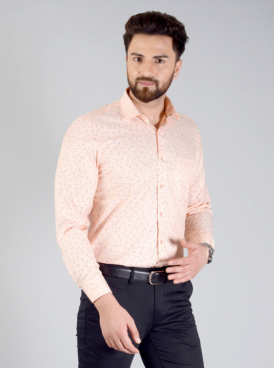 Peach Printed Regular Fit Formal Shirt | Greenfibre