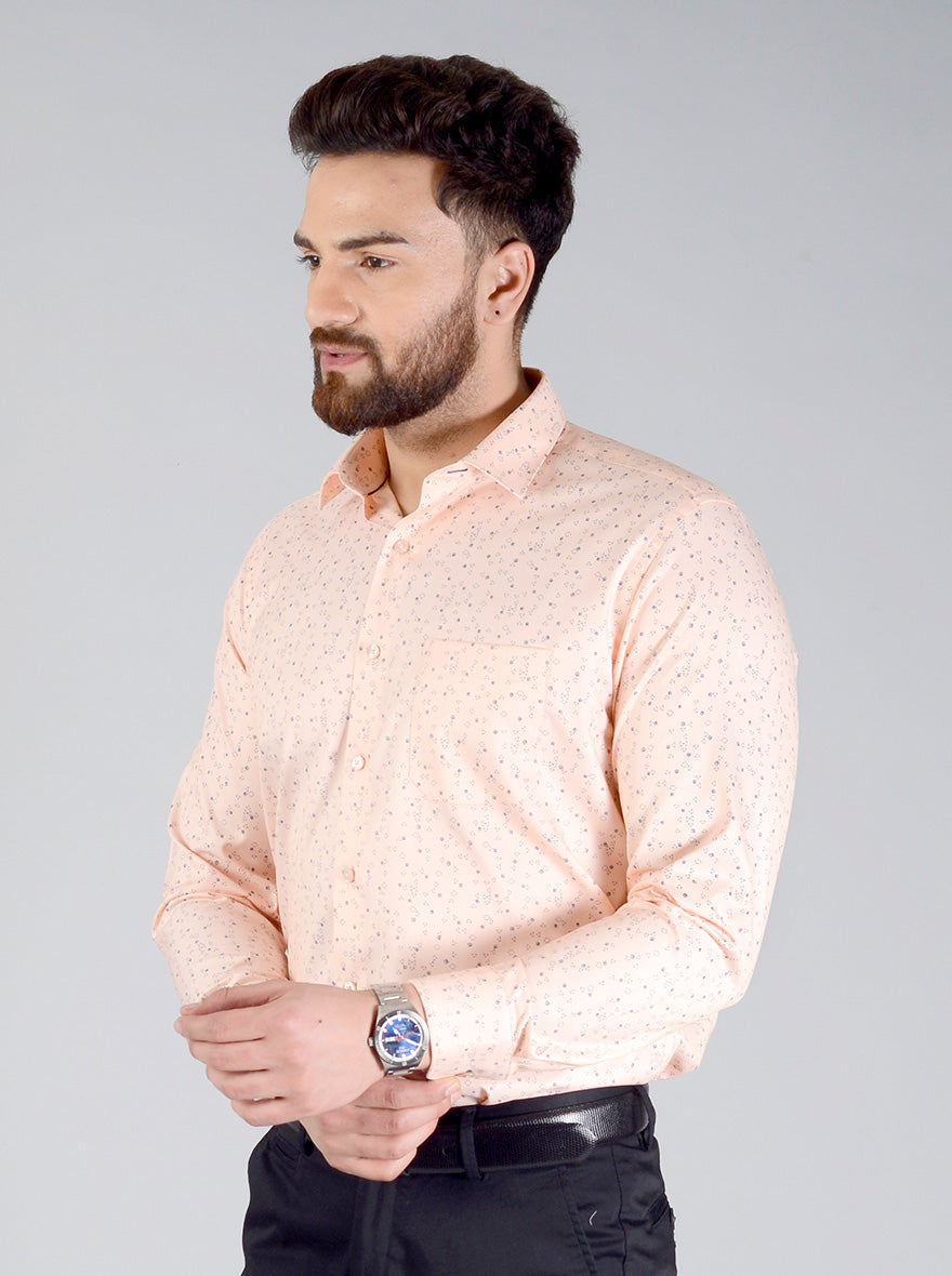 Peach Printed Regular Fit Formal Shirt | Greenfibre