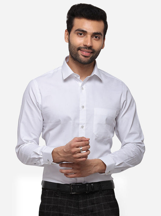 White Printed Slim Fit Formal Shirt | Greenfibre