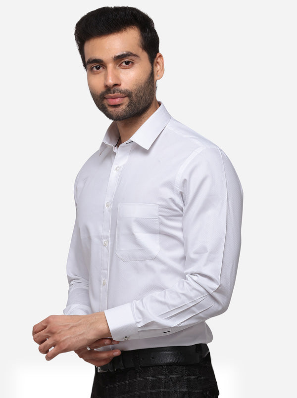 White Printed Slim Fit Formal Shirt | Greenfibre