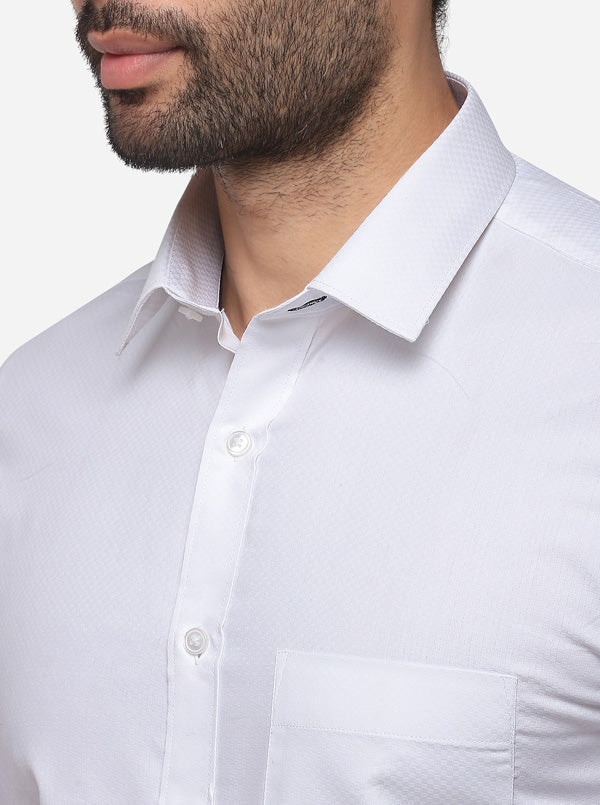 White Printed Slim Fit Formal Shirt | Greenfibre