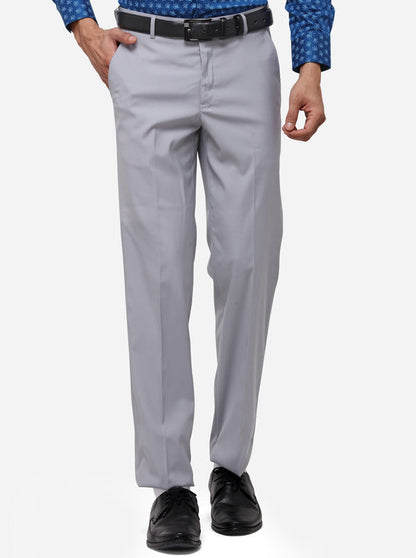 Grey Solid Slim Fit Formal Trouser | Greenfibre