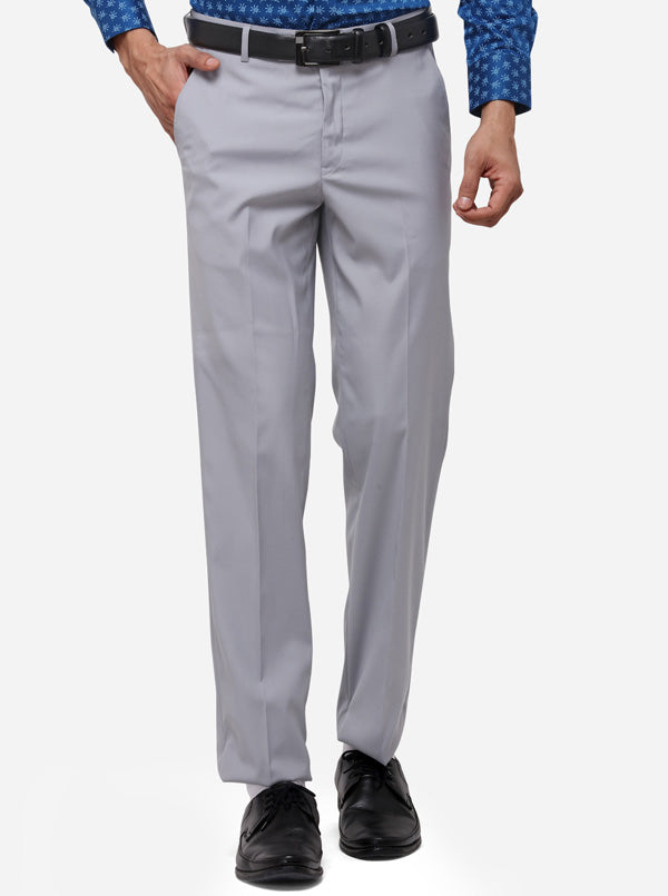 Grey Solid Slim Fit Formal Trouser | Greenfibre