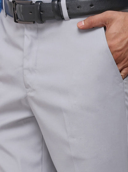 Grey Solid Slim Fit Formal Trouser | Greenfibre