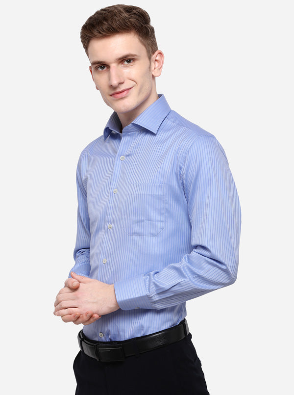 Blue Striped Slim Fit Formal Shirt | JadeBlue