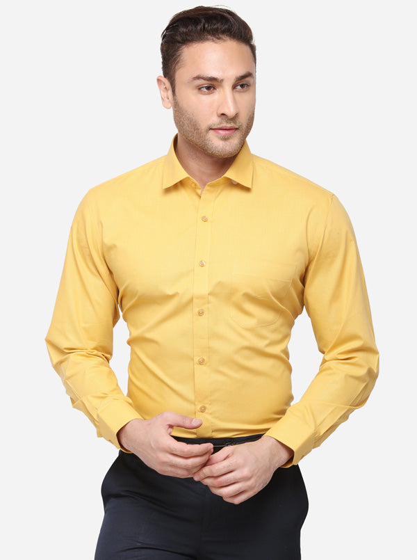 Yellow Solid Regular Fit Formal Shirt | Greenfibre