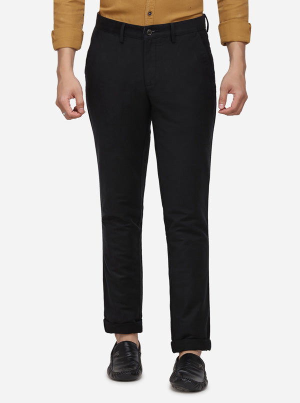 Black Solid Uno Fit Casual Trouser | JadeBlue Sport