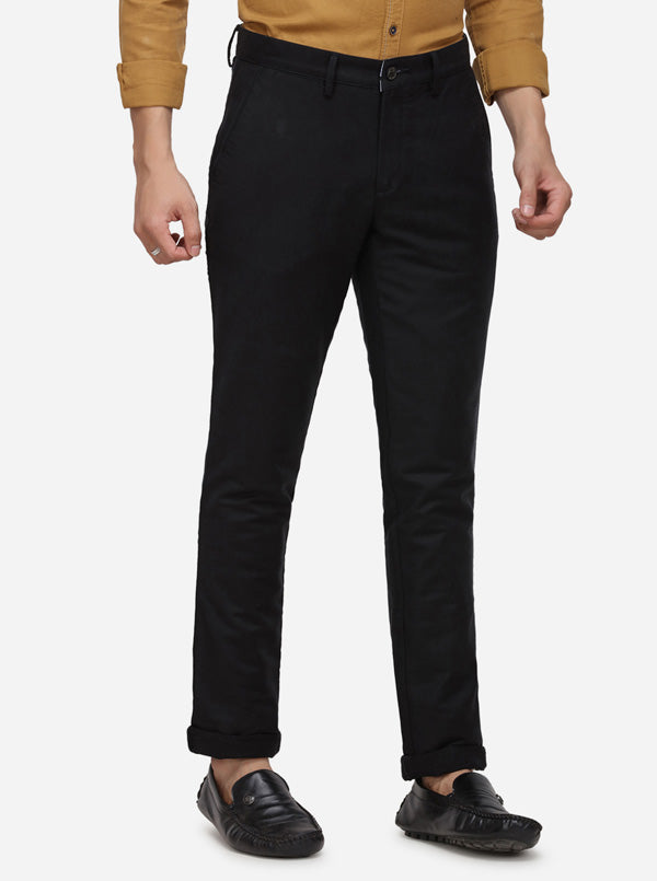 Black Solid Uno Fit Casual Trouser | JadeBlue Sport