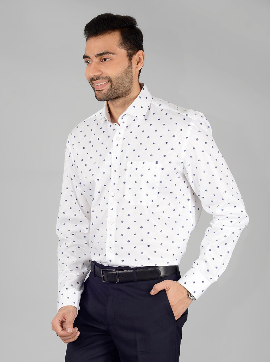 White Printed Regular Fit Formal Shirt | JadeBlue