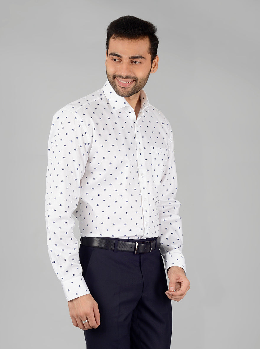 White Printed Regular Fit Formal Shirt | JadeBlue