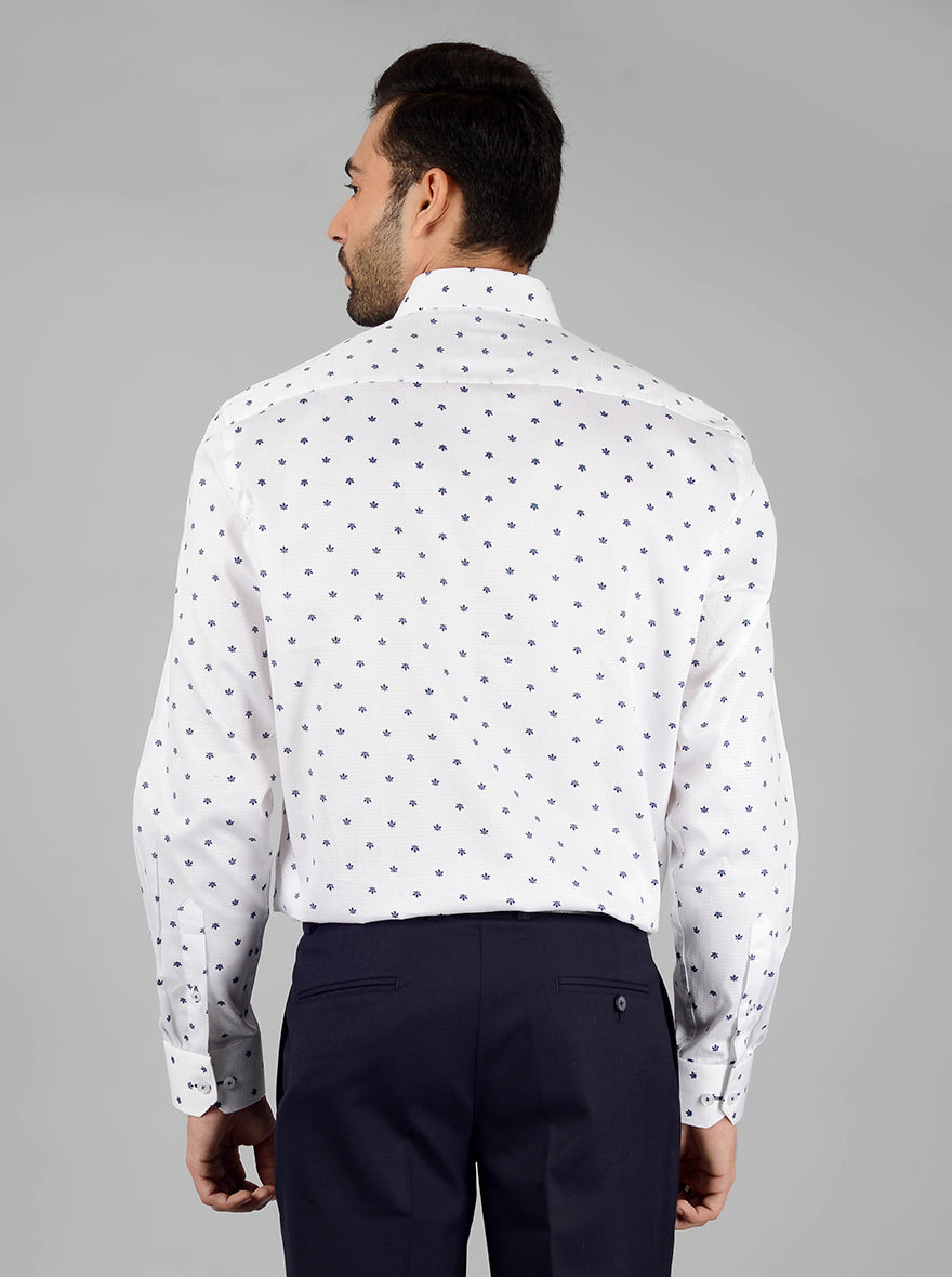 White Printed Regular Fit Formal Shirt | JadeBlue