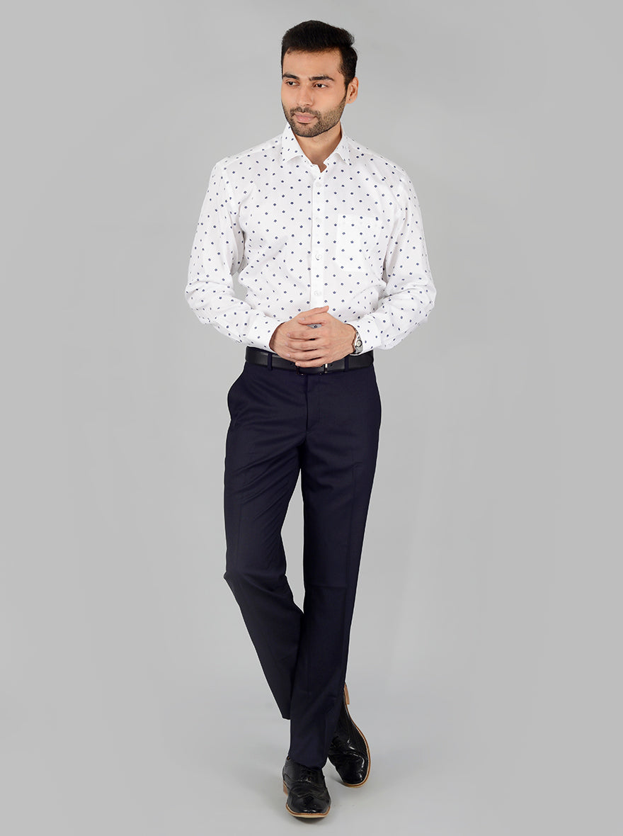 White Printed Regular Fit Formal Shirt | JadeBlue