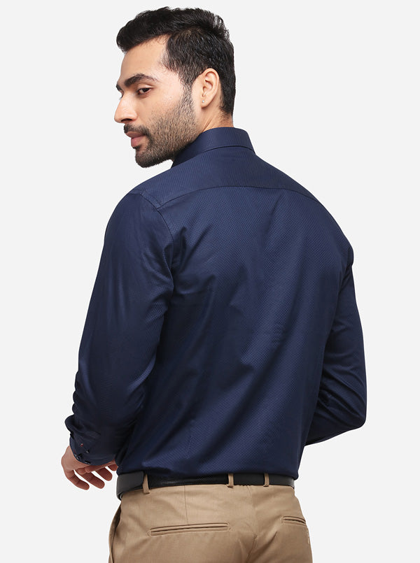 Navy Blue Printed Slim Fit Formal Shirt | Greenfibre