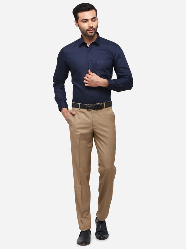 Navy Blue Printed Slim Fit Formal Shirt | Greenfibre