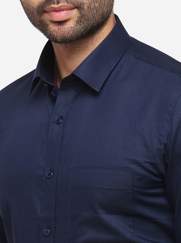 Navy Blue Printed Slim Fit Formal Shirt | Greenfibre