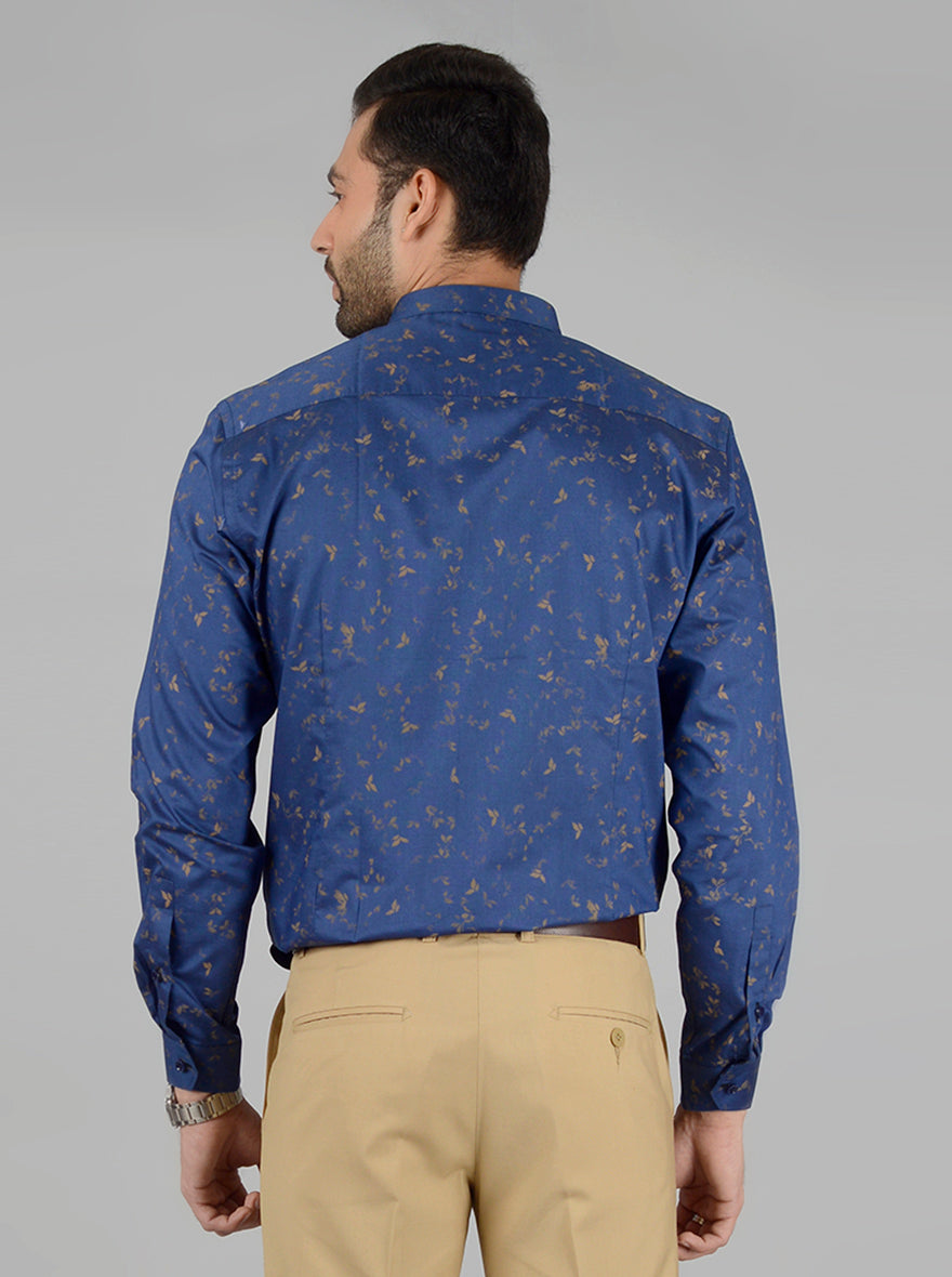 Navy Blue Printed Slim Fit Party Wear shirt | Greenfibre