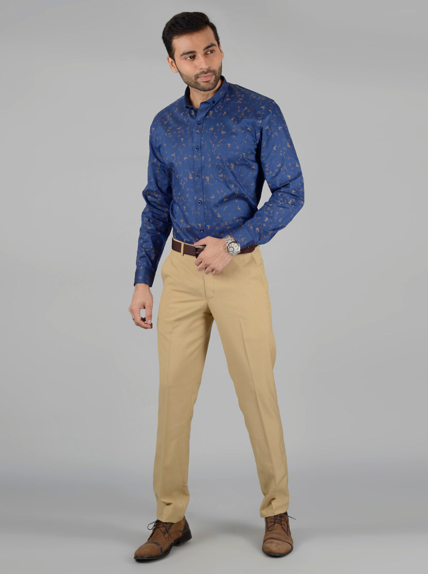 Navy Blue Printed Slim Fit Party Wear shirt | Greenfibre