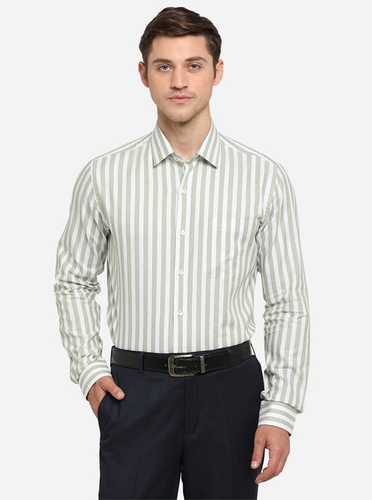 Green & White Striped Slim Fit Formal Shirt | JadeBlue