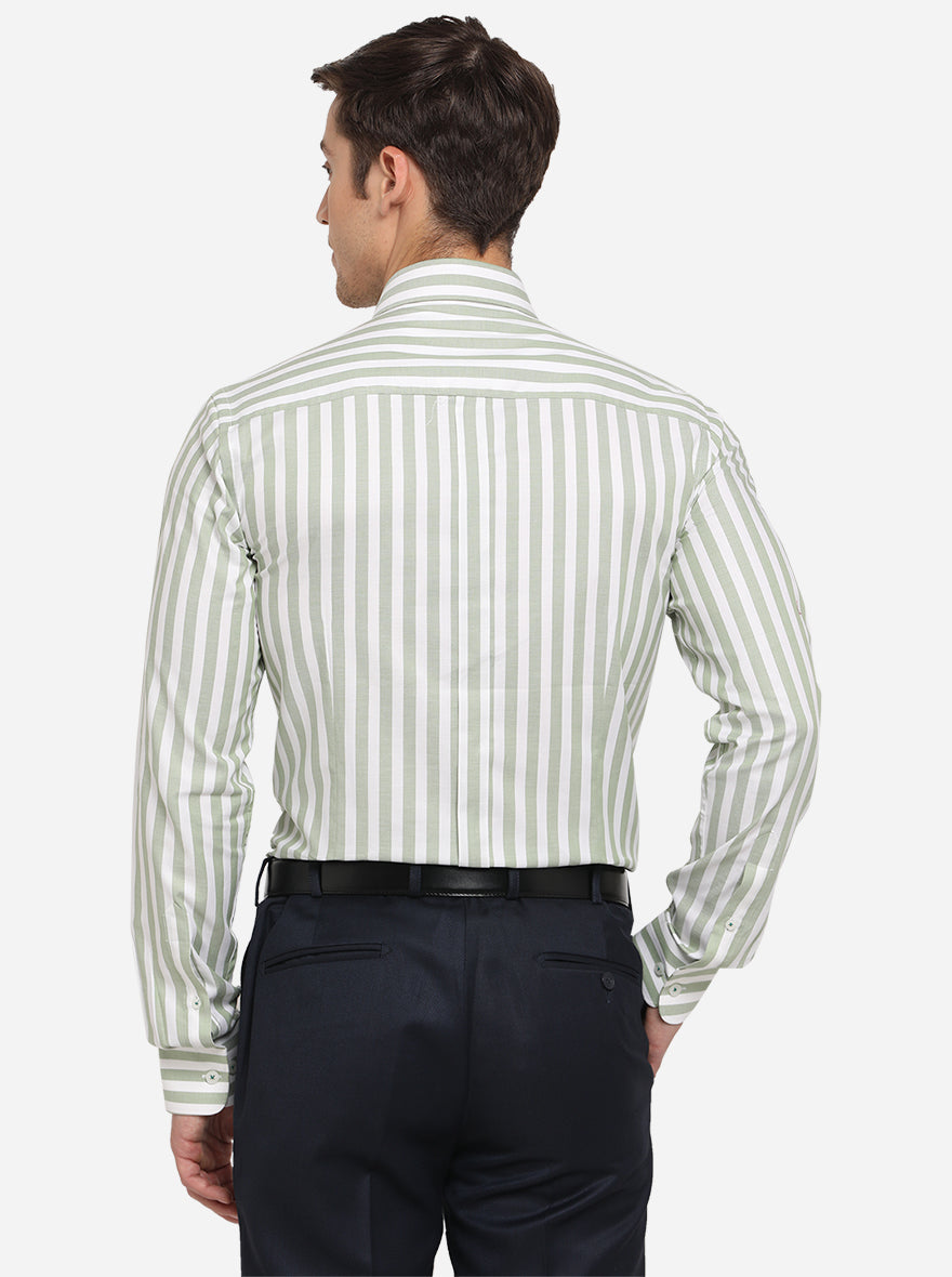 Green & White Striped Slim Fit Formal Shirt | JadeBlue