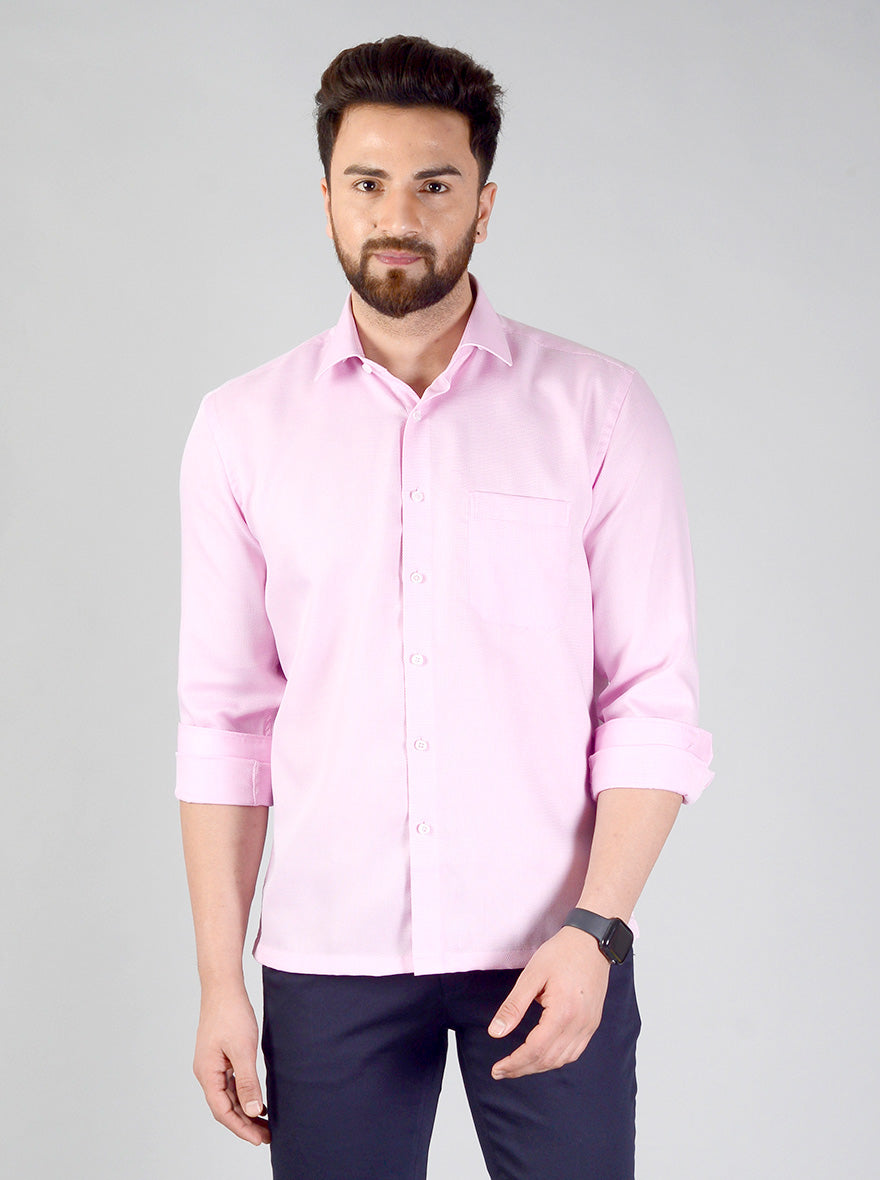 Pink Self Textured Regular Fit Formal Shirt | JadeBlue