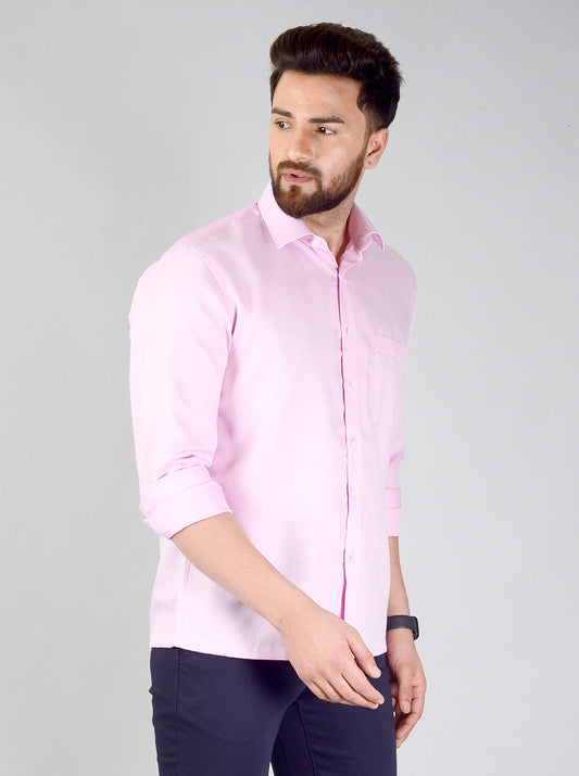 Pink Self Textured Regular Fit Formal Shirt | JadeBlue