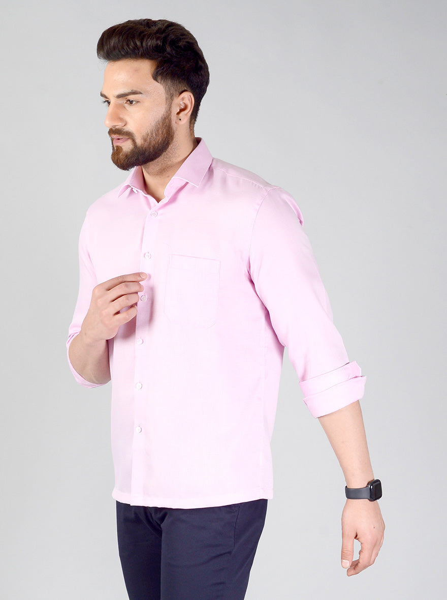 Pink Self Textured Regular Fit Formal Shirt | JadeBlue