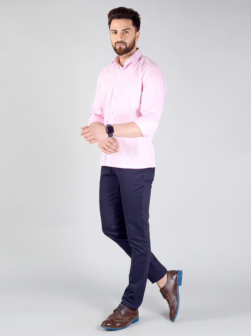 Pink Self Textured Regular Fit Formal Shirt | JadeBlue