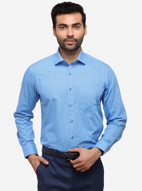 Light Blue Solid Regular Fit Formal Shirt | Greenfibre