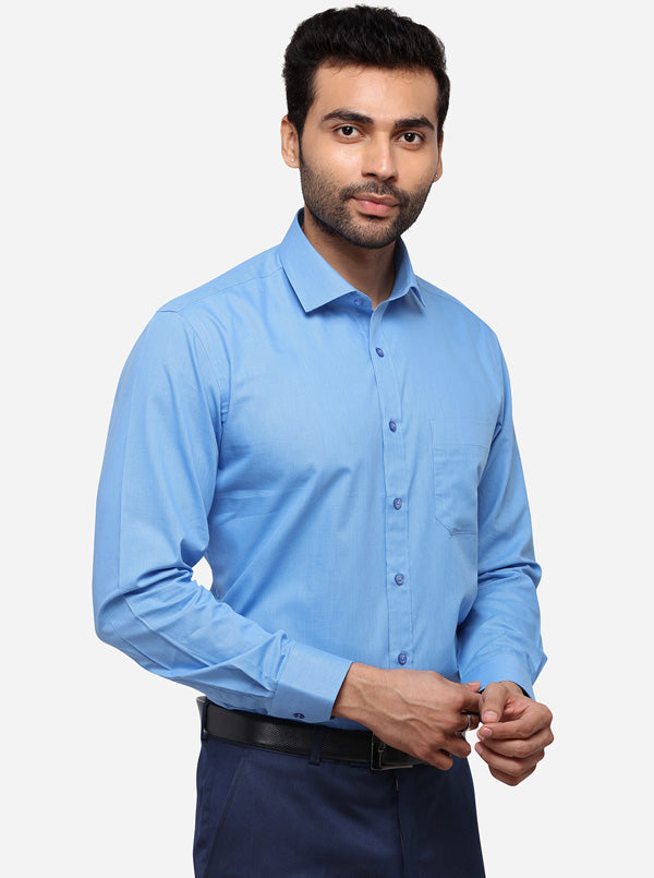 Light Blue Solid Regular Fit Formal Shirt | Greenfibre