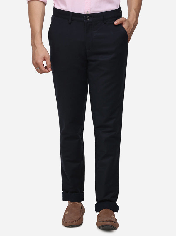 Navy Blue Solid Uno Fit Casual Trouser | JadeBlue Sport