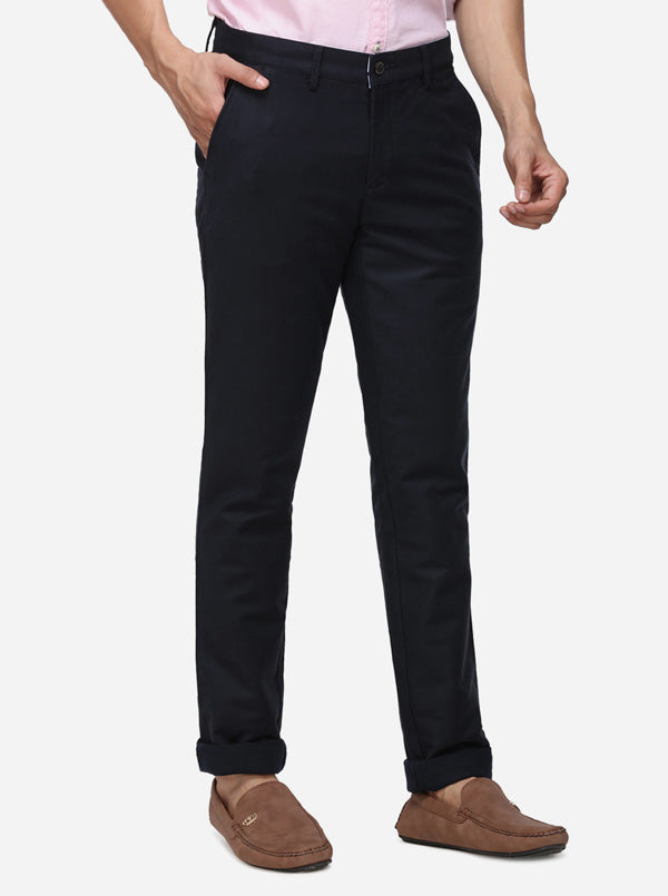 Navy Blue Solid Uno Fit Casual Trouser | JadeBlue Sport