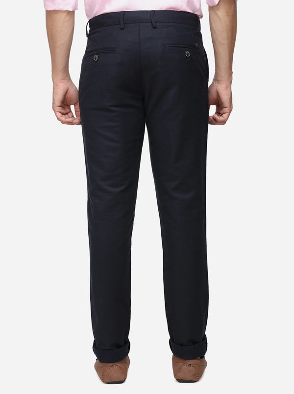 Navy Blue Solid Uno Fit Casual Trouser | JadeBlue Sport