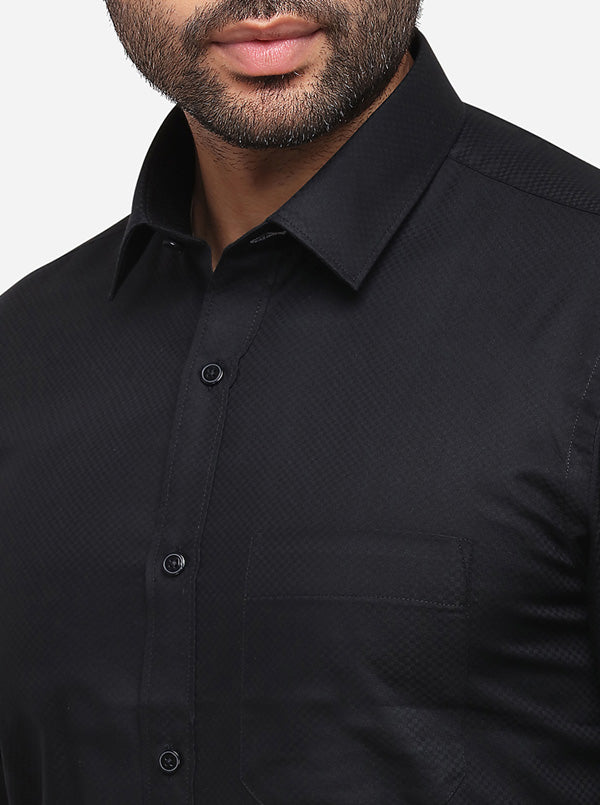 Black Printed Slim Fit Formal Shirt | Greenfibre