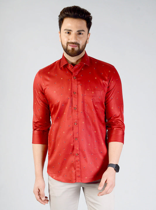 Red Printed Slim Fit Formal Shirt | JadeBlue