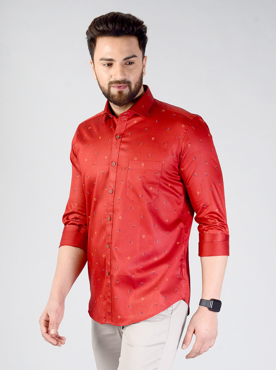 Red Printed Slim Fit Formal Shirt | JadeBlue