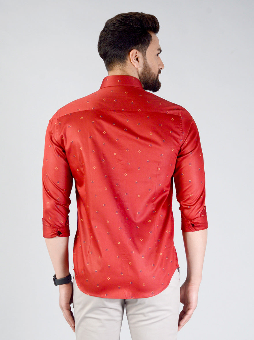 Red Printed Slim Fit Formal Shirt | JadeBlue