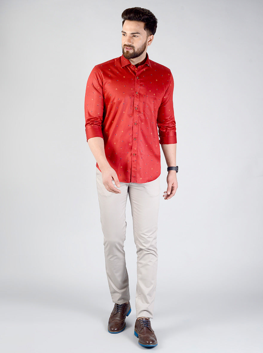 Red Printed Slim Fit Formal Shirt | JadeBlue