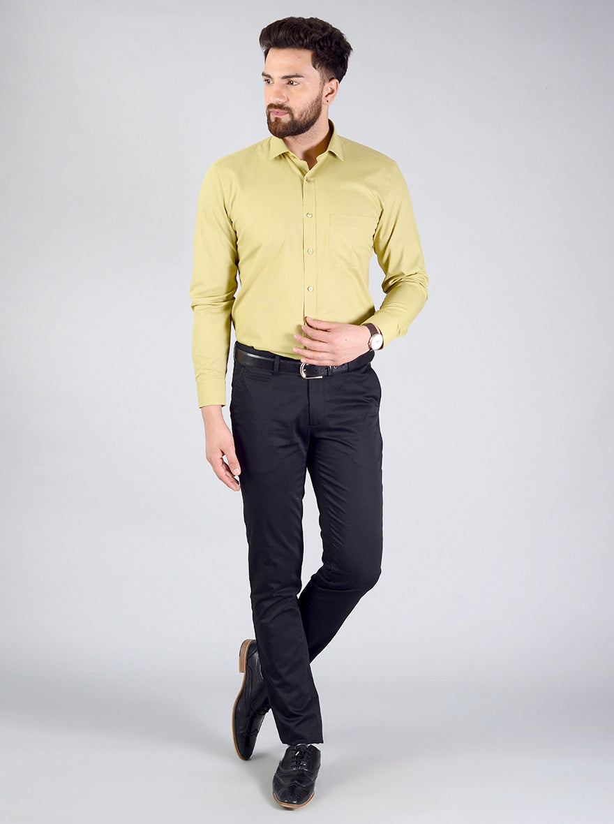 Light Olive Green Self Design Regular Fit Formal Shirt | Greenfibre