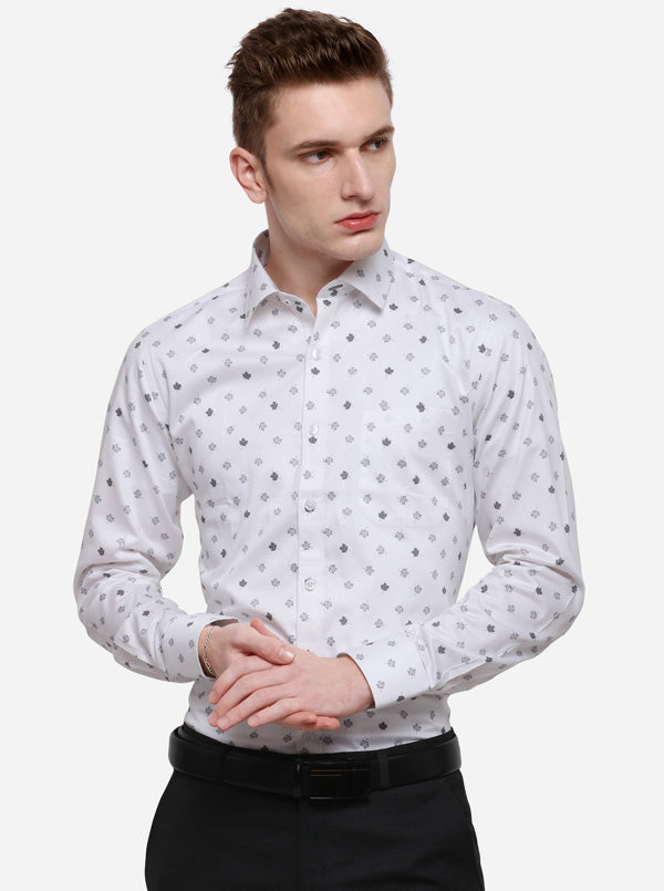 White & Black Printed Slim Fit Formal Shirt | JadeBlue