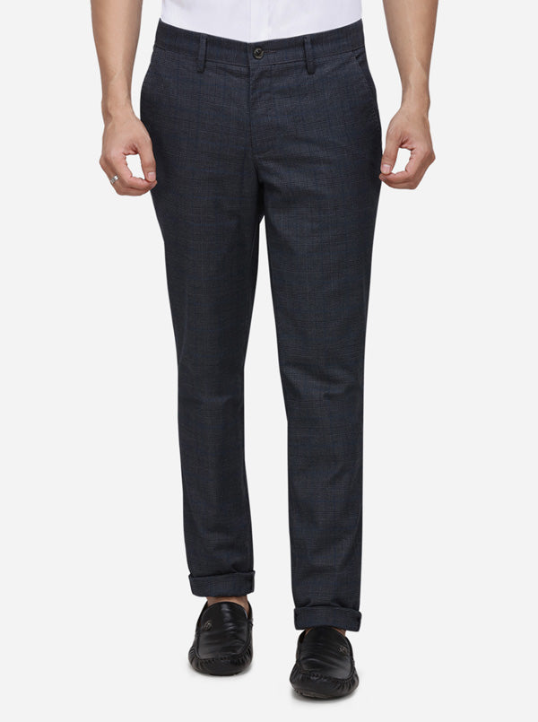 Dark Grey Checked Uno Fit Casaul Trouser | JadeBlue Sport